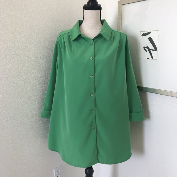 Brylane Woman Collection Green Buttton Down Shirt - Picture 1 of 8